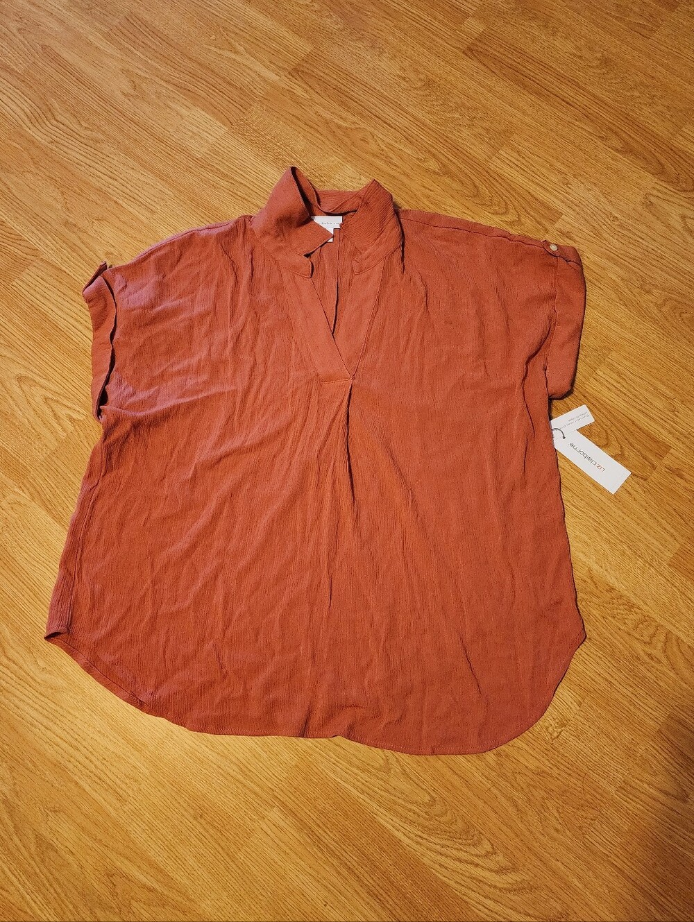 Liz Claiborne Shirt Blouse Tops Womens XL Rusty Dusty Cedar Collared Short Sleev